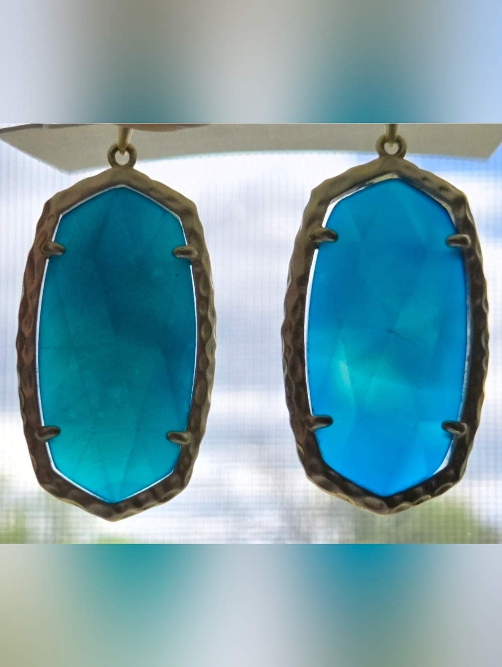 Kendra Scott Teal Blue Banded Agate Ella Earrings - Picture 2 of 4